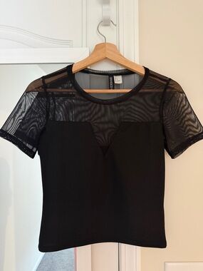 H&M Black Sheer Yoke Mock-Camisole Top